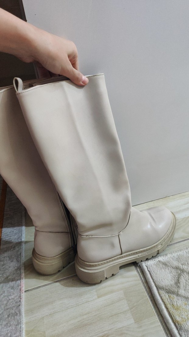 Bej Kadın Dizüstü Çizme Stiletto Topuklu - Görsel 2