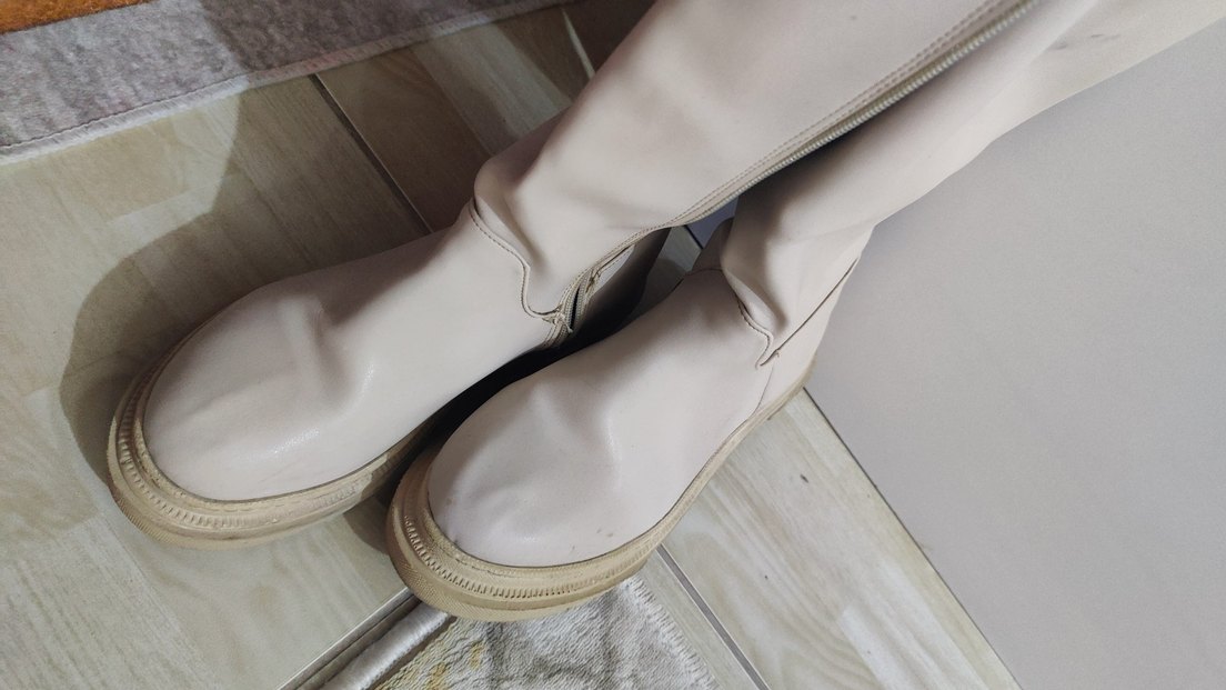 Bej Kadın Dizüstü Çizme Stiletto Topuklu - Görsel 4