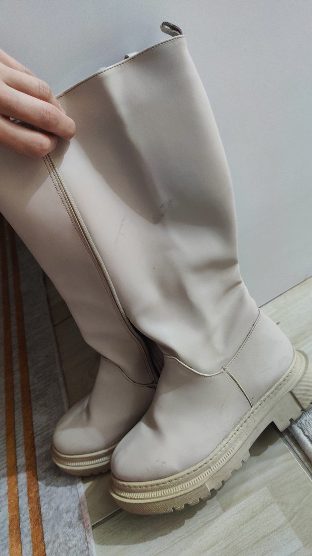 Bej Kadın Dizüstü Çizme Stiletto Topuklu - Görsel 5