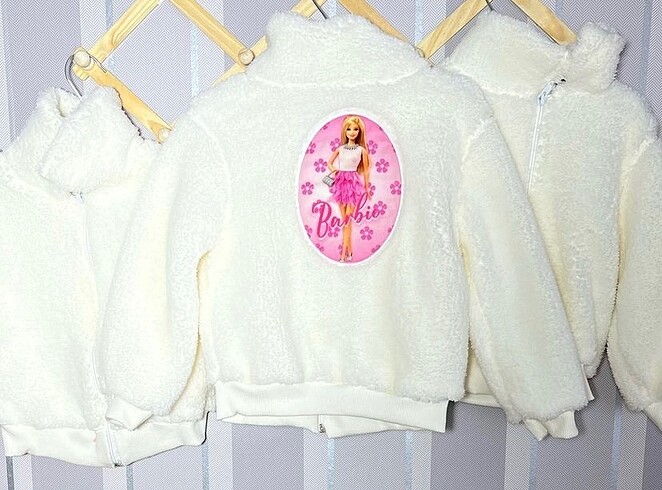 24-36 Ay Beden beyaz Renk Barbie Fermuarlı Pelüş Ceket