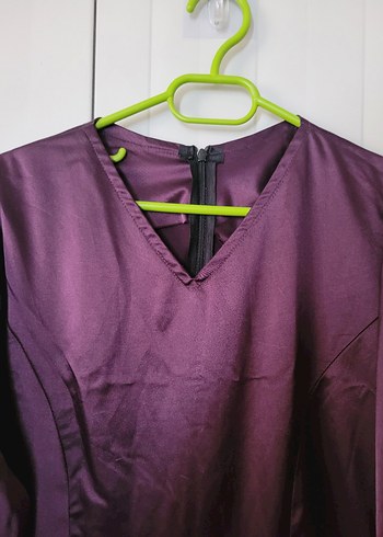 Mor V Yakalı kadın saten elbise - Görsel 4