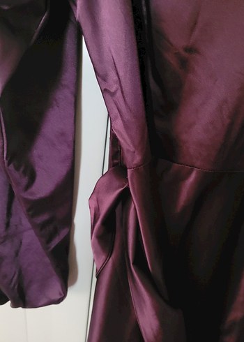 Mor V Yakalı kadın saten elbise - Görsel 5