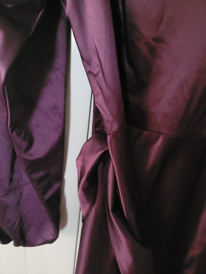 Mor V Yakalı kadın saten elbise - Görsel 5