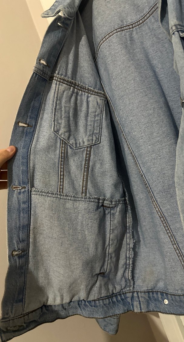 Kadın Gri Mavi Düğmeli Denim Ceket - Görsel 3