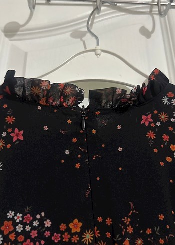 Uzun Kollu Siyah Desenli Midi Elbise - Görsel 5