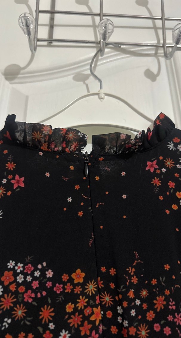 Uzun Kollu Siyah Desenli Midi Elbise - Görsel 5