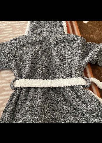 Kapüşonlu Çocuk Bornozu, Gri Desenli - Görsel 4