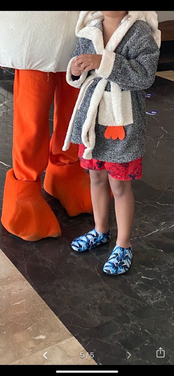 Kapüşonlu Çocuk Bornozu, Gri Desenli - Görsel 5