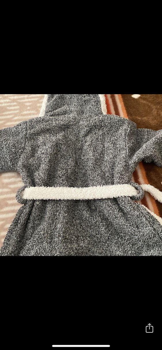 Kapüşonlu Çocuk Bornozu, Gri Desenli - Görsel 4