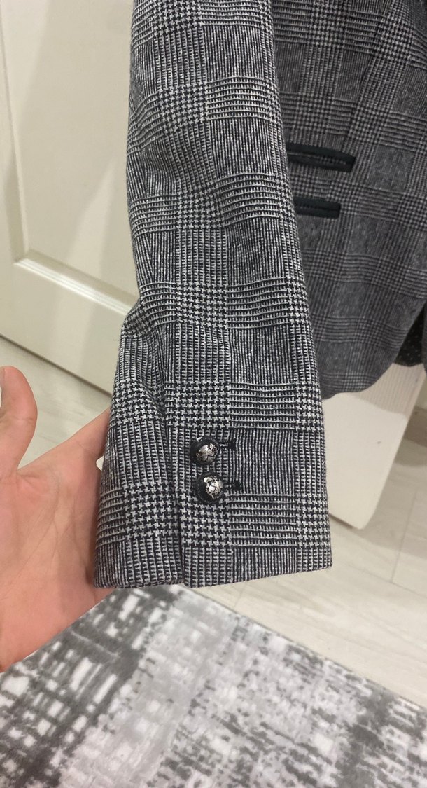 Kadın Gri Düğmeli Blazer Ceket - Görsel 2