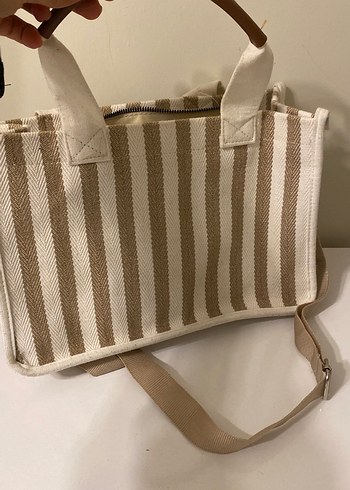 Bej Çizgili Bohem Kadın Çanta - Görsel 4