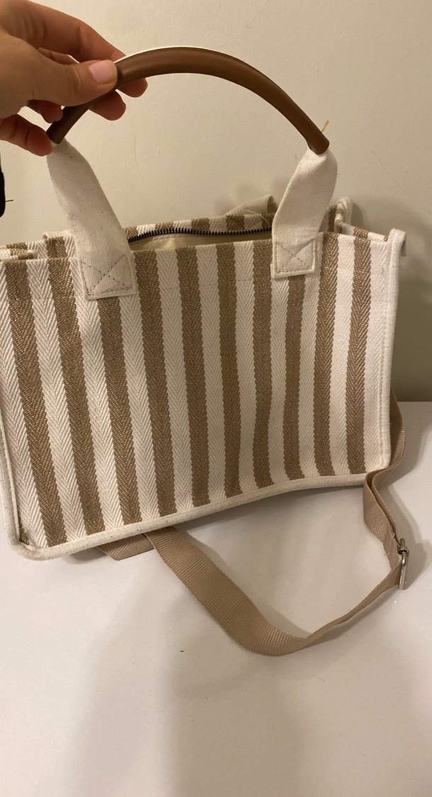 Bej Çizgili Bohem Kadın Çanta - Görsel 4