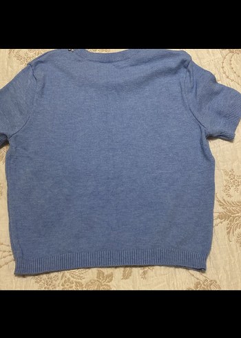 Mavi, kısa kollu, örgü  kazak - Görsel 4