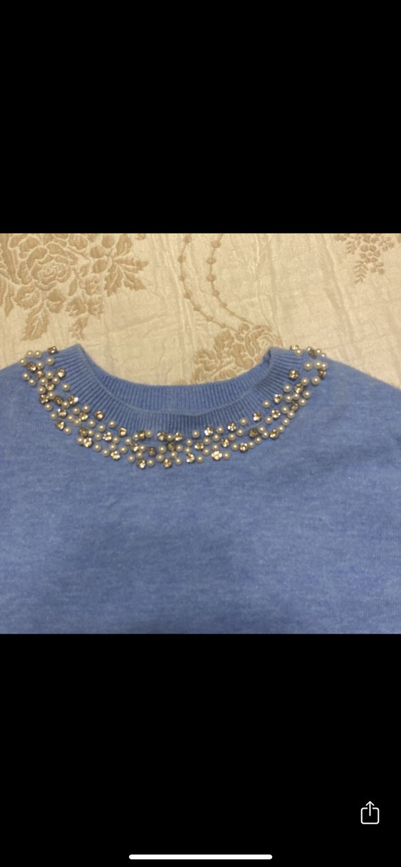 Mavi, kısa kollu, örgü  kazak - Görsel 2