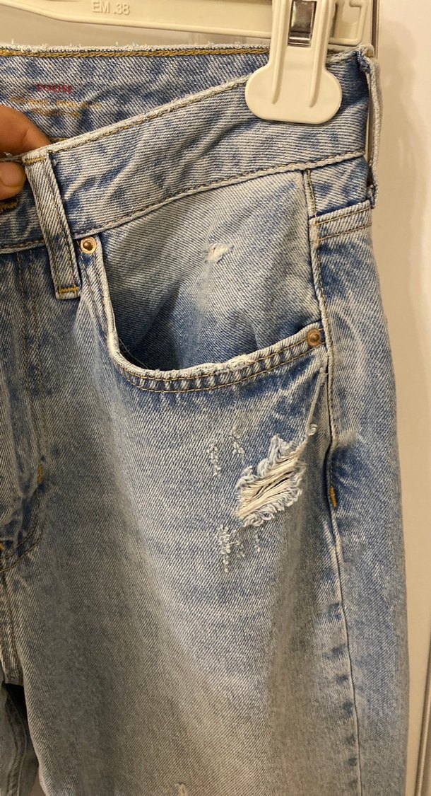 Kadın mavi Midi Bol Kesim Kot Pantolon - Görsel 4