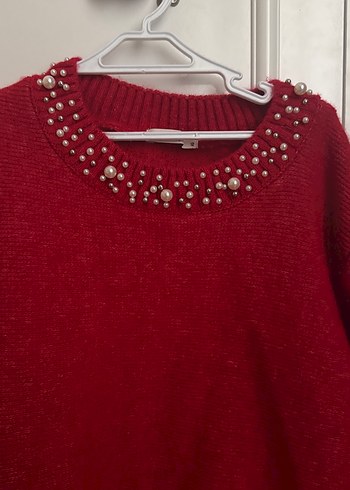 Kırmızı, Uzun Kollu, Triko Kadın Kazak - Görsel 2