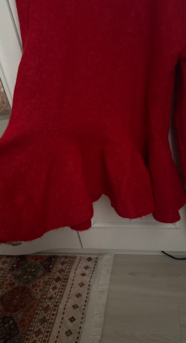 Kırmızı, Uzun Kollu, Triko Kadın Kazak - Görsel 4