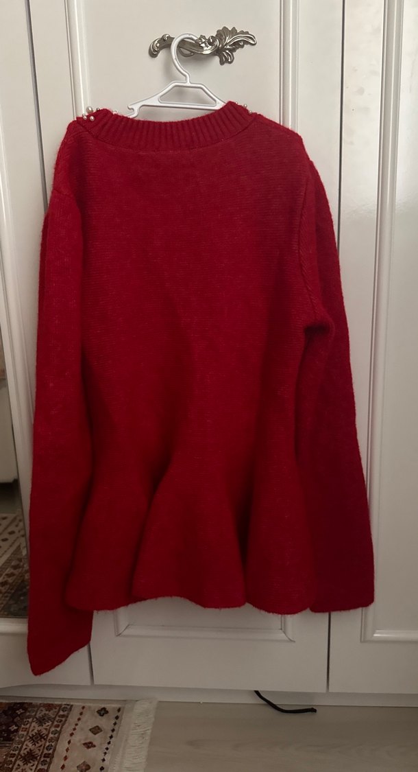 Kırmızı, Uzun Kollu, Triko Kadın Kazak - Görsel 5