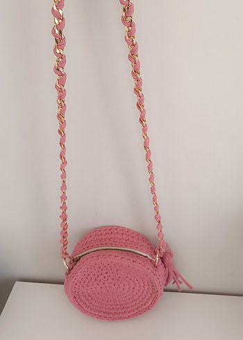 Diğer Püsküllü Pembe Örgü Kadın Çanta