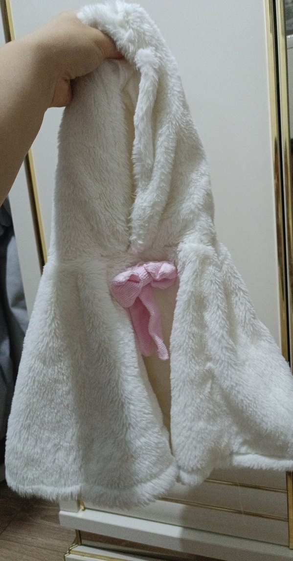 Kızlar için Beyaz Kapüşonlu panço - Görsel 2