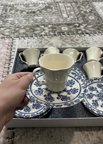 Koyu Mavi Desenli 6'lı Kahve Fincan Takımı - Görsel 2