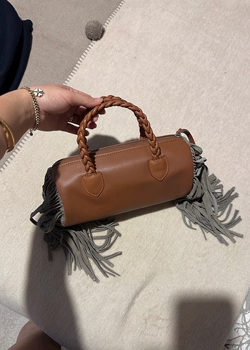 Matmazel Püsküllü Kahverengi Deri Bohem Çanta - Görsel 4