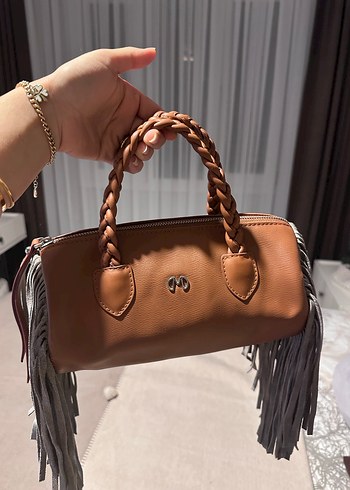 Matmazel Püsküllü Kahverengi Deri Bohem Çanta - Görsel 5