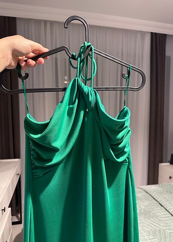 Zara Yeşil Drapeli Straplez Uzun Elbise - Görsel 6
