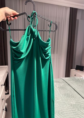 Zara Yeşil Drapeli Straplez Uzun Elbise - Görsel 5