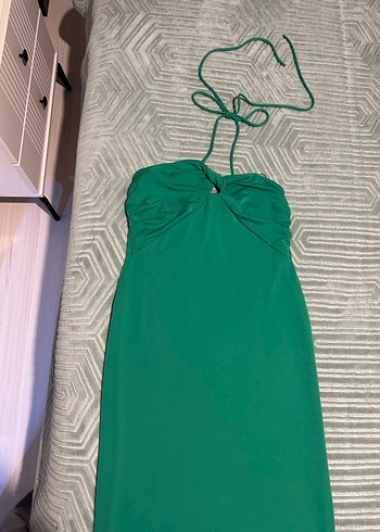 Zara Yeşil Drapeli Straplez Uzun Elbise - Görsel 2