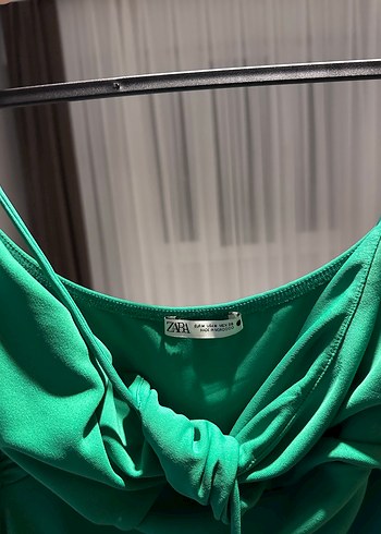 Zara Yeşil Drapeli Straplez Uzun Elbise - Görsel 7