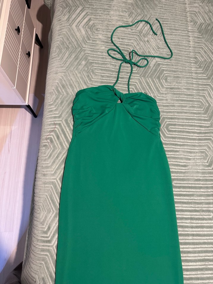 Zara Yeşil Drapeli Straplez Uzun Elbise - Görsel 2