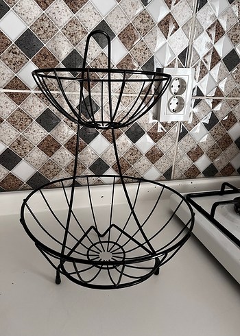Siyah Metal 2 Katlı Meyve Sepeti - Görsel 2