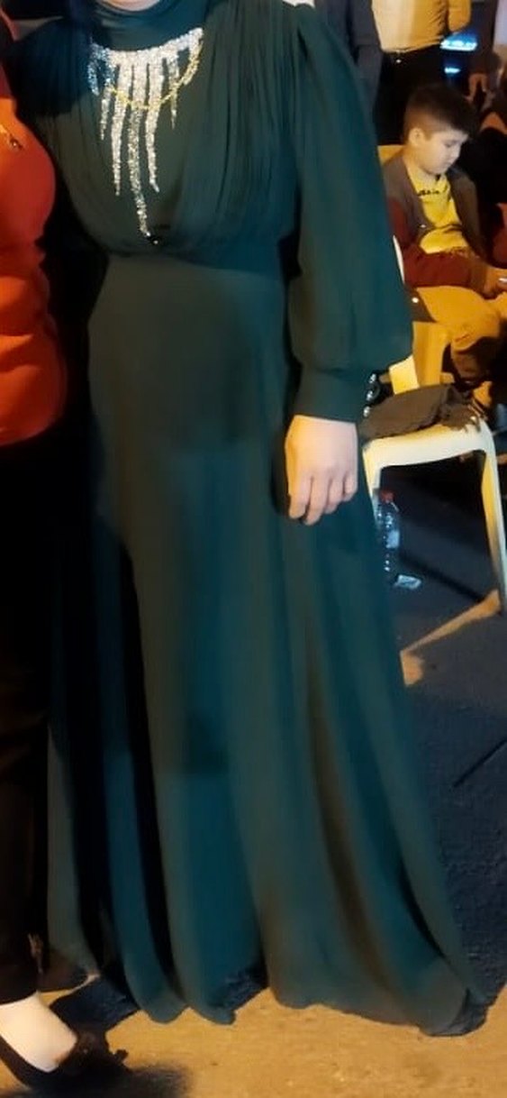 Yeşil Drapeli Uzun Abiye Elbise - Görsel 2