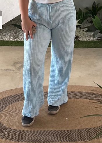 Mavi Piliseli Rahat Kadın Pantolon - Görsel 3