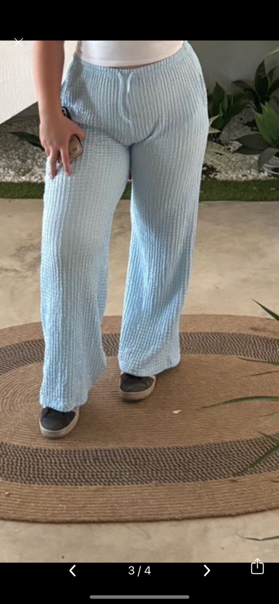 Mavi Piliseli Rahat Kadın Pantolon - Görsel 2