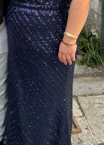Parlak Lacivert Simli Abiye Elbise - Görsel 2