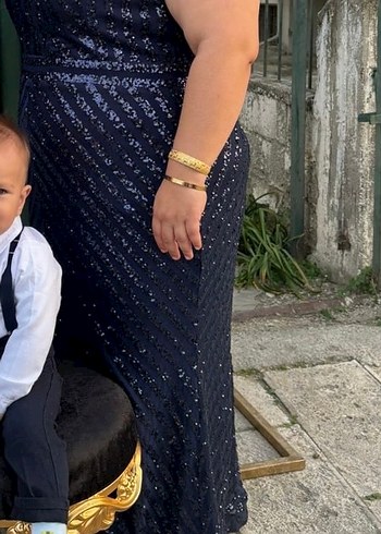 Parlak Lacivert Simli Abiye Elbise - Ana görsel