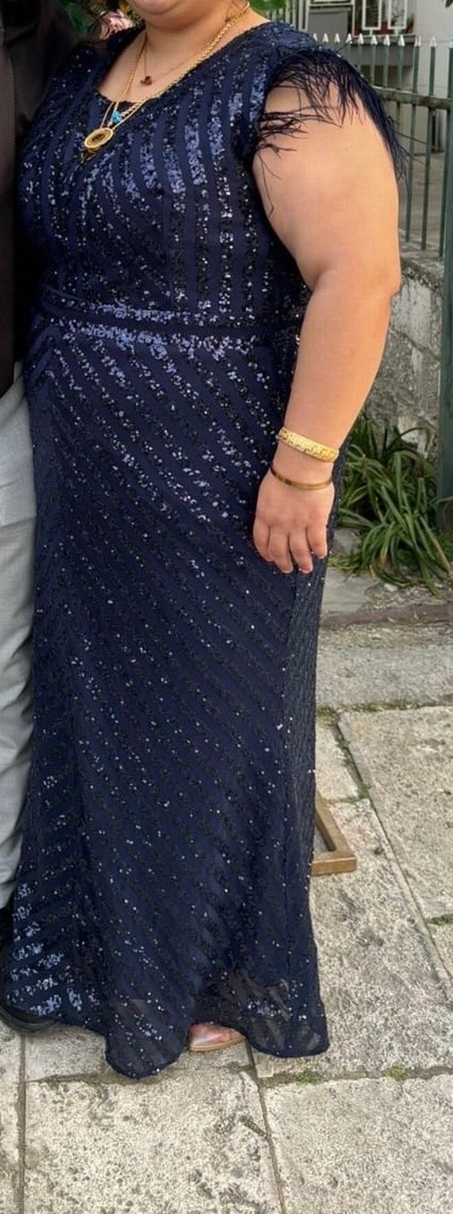 Parlak Lacivert Simli Abiye Elbise - Görsel 2