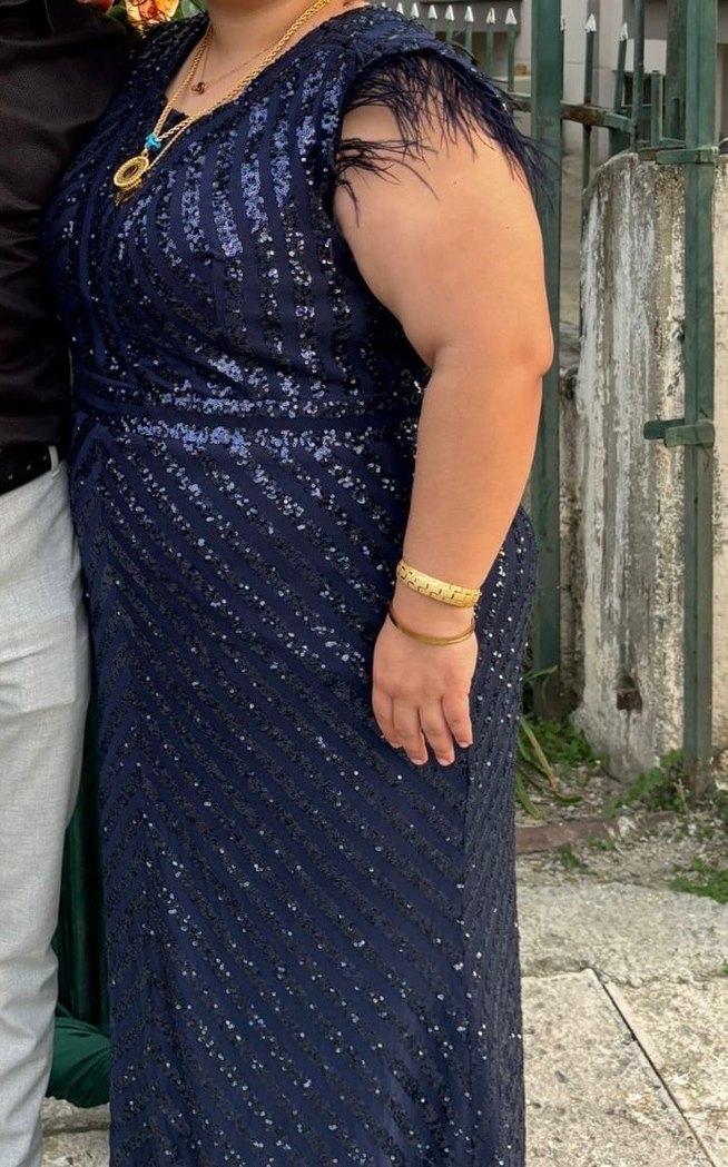 Parlak Lacivert Simli Abiye Elbise - Görsel 3