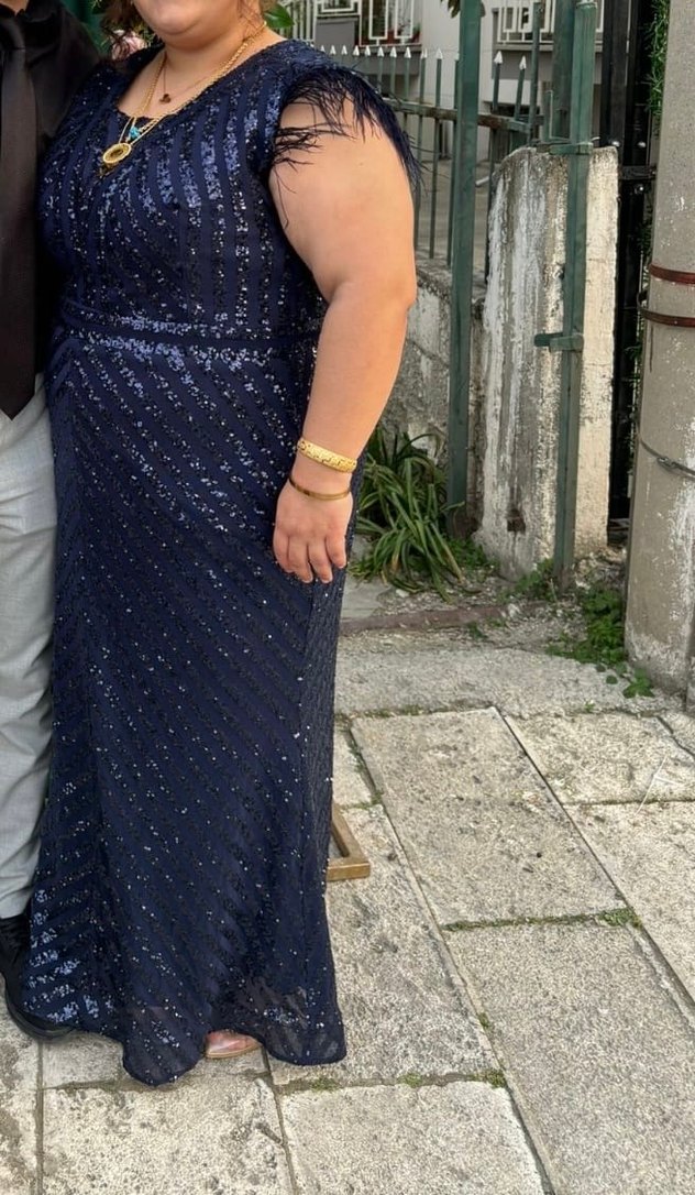 Parlak Lacivert Simli Abiye Elbise - Görsel 4