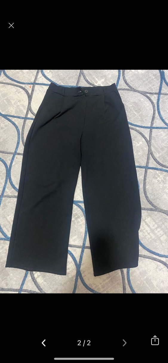 Düğmeli Siyah Midi Kadın Kumaş Pantolon - Görsel 2