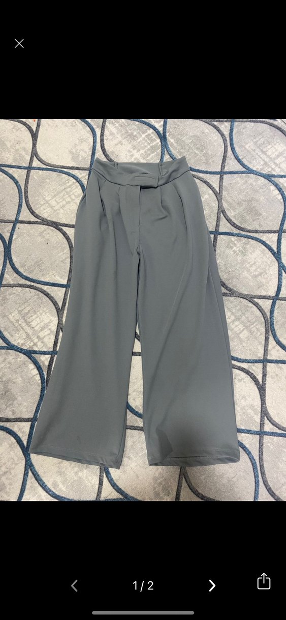 Gri Bol Kesim Midi Kumaş Pantolon - Görsel 2