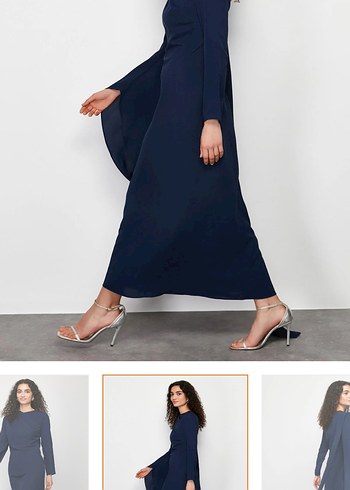 Kadın Lacivert Uzun Kollu Uzun Elbise - Görsel 3