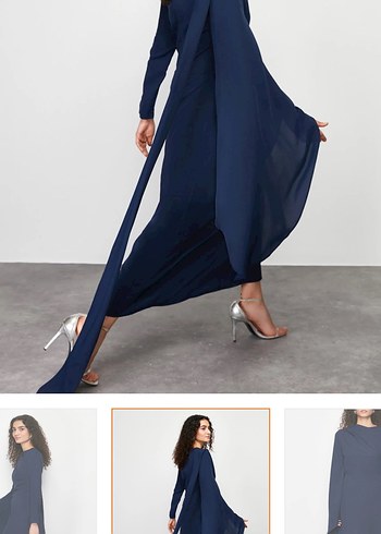 Kadın Lacivert Uzun Kollu Uzun Elbise - Görsel 4