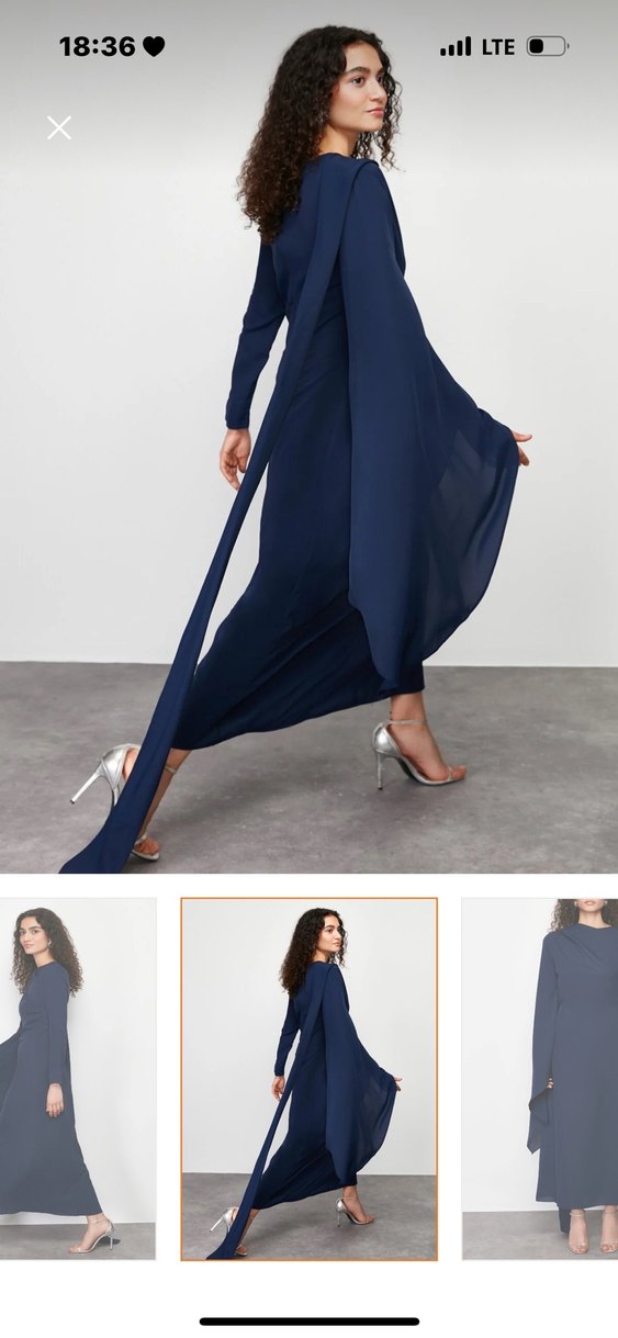 Kadın Lacivert Uzun Kollu Uzun Elbise - Görsel 4