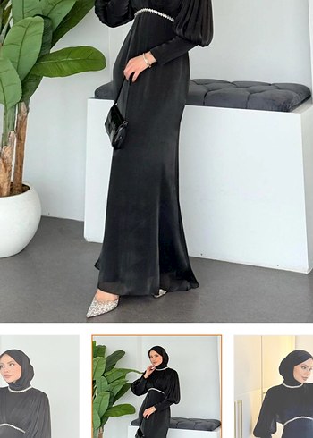 Siyah  Uzun Kollu Nakışlı Elbise - Görsel 2