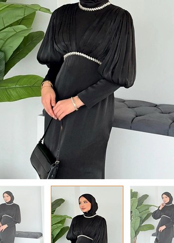 Siyah  Uzun Kollu Nakışlı Elbise - Görsel 3