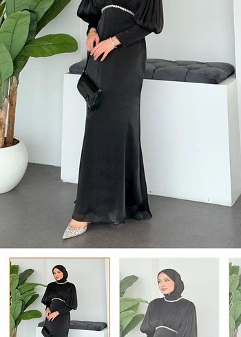 Siyah  Uzun Kollu Nakışlı Elbise - Görsel 4