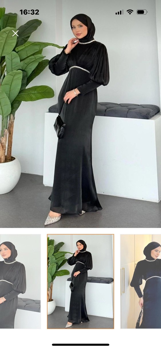 Siyah  Uzun Kollu Nakışlı Elbise - Görsel 2